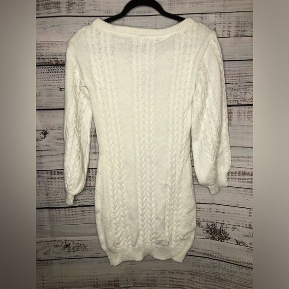 VENUS Off-Shoulder Cable Knit Dress - Cream - Picture 9 of 16